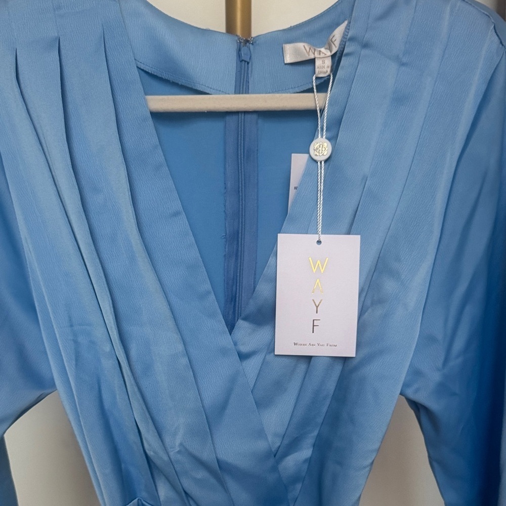 NWT Wayf Light Blue Midi Wrap Dress - Picture 5 of 7
